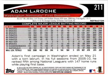 2012 Topps Chrome - Orange Refractors #211 Adam LaRoche Back