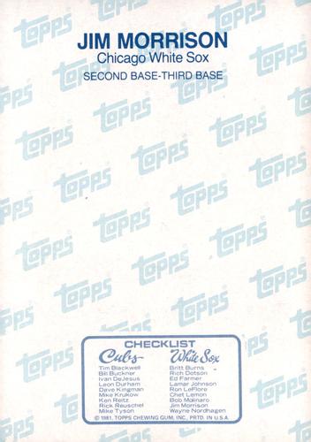 1981 Topps Home Team Photos Chicago Cubs / Chicago White Sox #NNO Jim Morrison Back