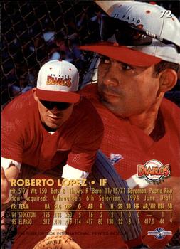 1996 Fleer Excel #72 Roberto Lopez Back