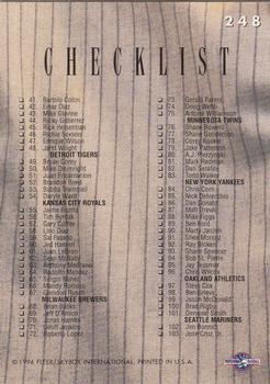 1996 Fleer Excel #248 Checklist Back