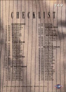 1996 Fleer Excel #249 Checklist Back