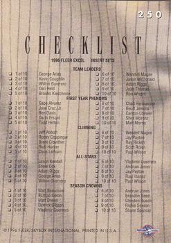 1996 Fleer Excel #250 Checklist Back
