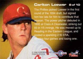 1996 Fleer Excel - First Year Phenoms #8 Carlton Loewer Back