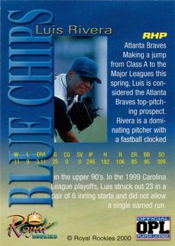 2000 Royal Rookies Futures - Blue Chips #NNO Luis Rivera Back