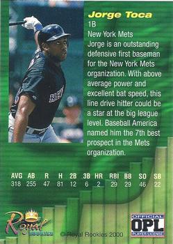 2000 Royal Rookies Futures - High Yield #NNO Jorge Toca Back