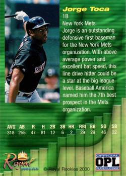 2000 Royal Rookies Futures - High Yield Autographs #NNO Jorge Toca Back