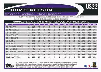 2012 Topps Update #US22 Chris Nelson Back