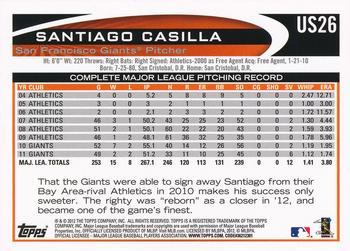2012 Topps Update #US26 Santiago Casilla Back