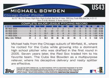 2012 Topps Update #US43 Michael Bowden Back