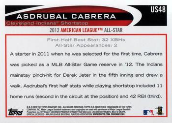2012 Topps Update #US48 Asdrubal Cabrera Back