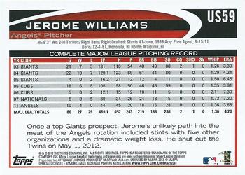 2012 Topps Update #US59 Jerome Williams Back