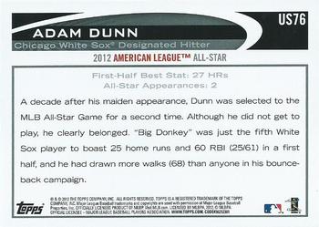 2012 Topps Update #US76 Adam Dunn Back