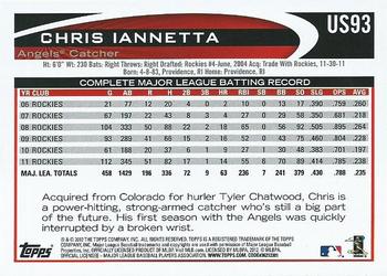 2012 Topps Update #US93 Chris Iannetta Back