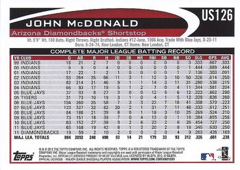 2012 Topps Update #US126 John McDonald Back