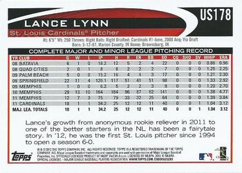 2012 Topps Update #US178 Lance Lynn Back