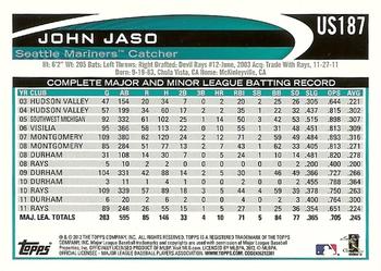 2012 Topps Update #US187 John Jaso Back