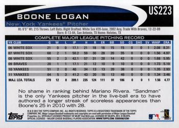 2012 Topps Update #US223 Boone Logan Back