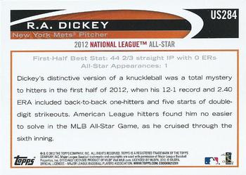 2012 Topps Update #US284 R.A. Dickey Back