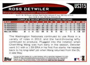 2012 Topps Update #US315 Ross Detwiler Back