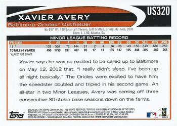 2012 Topps Update #US320 Xavier Avery Back