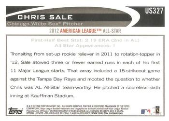 2012 Topps Update #US327 Chris Sale Back