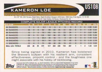 2012 Topps Update #US108 Kameron Loe Back