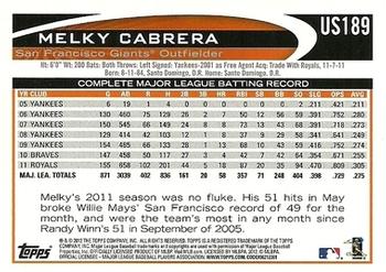 2012 Topps Update #US189 Melky Cabrera Back