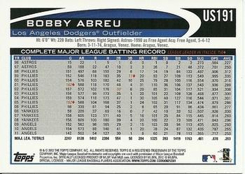 2012 Topps Update #US191 Bobby Abreu Back