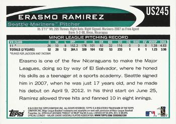 2012 Topps Update #US245 Erasmo Ramirez Back