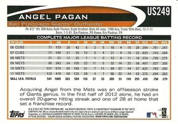 2012 Topps Update #US249 Angel Pagan Back