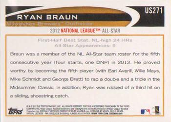 2012 Topps Update #US271 Ryan Braun Back