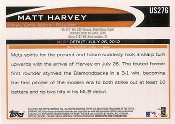 2012 Topps Update #US276 Matt Harvey Back