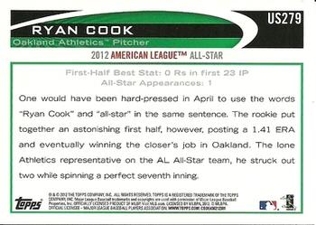 2012 Topps Update #US279 Ryan Cook Back
