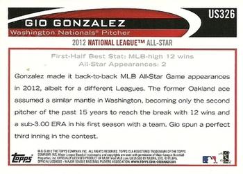 2012 Topps Update #US326 Gio Gonzalez Back