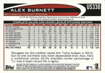 2012 Topps Update #US330 Alex Burnett Back