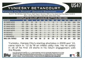 2012 Topps Update #US47 Yuniesky Betancourt Back