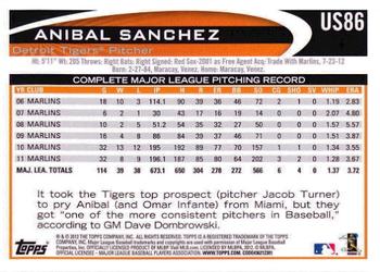 2012 Topps Update #US86 Anibal Sanchez Back