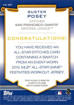 2012 Topps Update - All-Star Stitches #AS-BP Buster Posey Back
