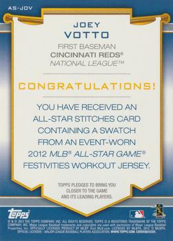 2012 Topps Update - All-Star Stitches #AS-JOV Joey Votto Back