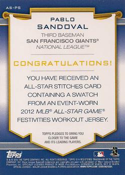 2012 Topps Update - All-Star Stitches #AS-PS Pablo Sandoval Back