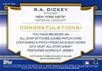 2012 Topps Update - All-Star Stitches Jumbo Patches #ASJP-RD R.A. Dickey Back