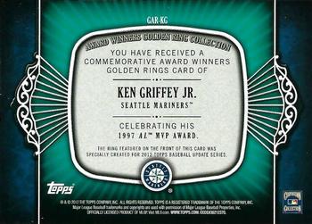 2012 Topps Update - Gold Award Winners Rings #GAR-KG Ken Griffey Jr. Back