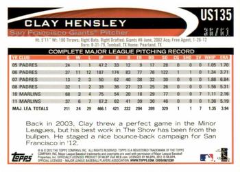 2012 Topps Update - Black #US135 Clay Hensley Back