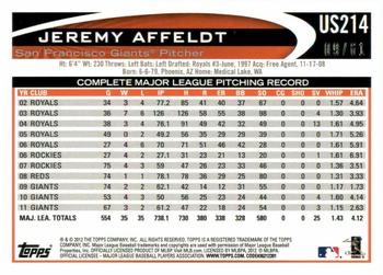 2012 Topps Update - Black #US214 Jeremy Affeldt Back