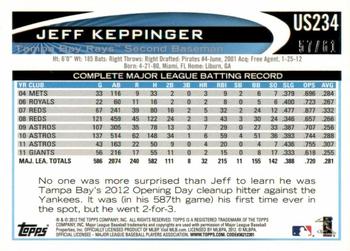 2012 Topps Update - Black #US234 Jeff Keppinger Back