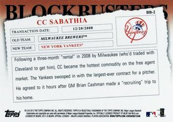 2012 Topps Update - Blockbusters #BB-2 CC Sabathia Back