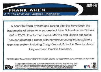 2012 Topps Update - General Manager Autographs #AGM-FW Frank Wren Back