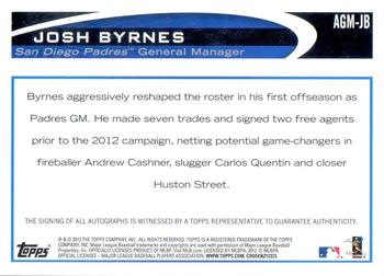 2012 Topps Update - General Manager Autographs #AGM-JB Josh Byrnes Back