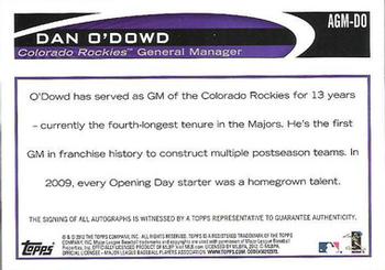 2012 Topps Update - General Manager Autographs #AGM-DO Dan O'Dowd Back