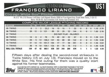 2012 Topps Update - Gold #US1 Francisco Liriano Back